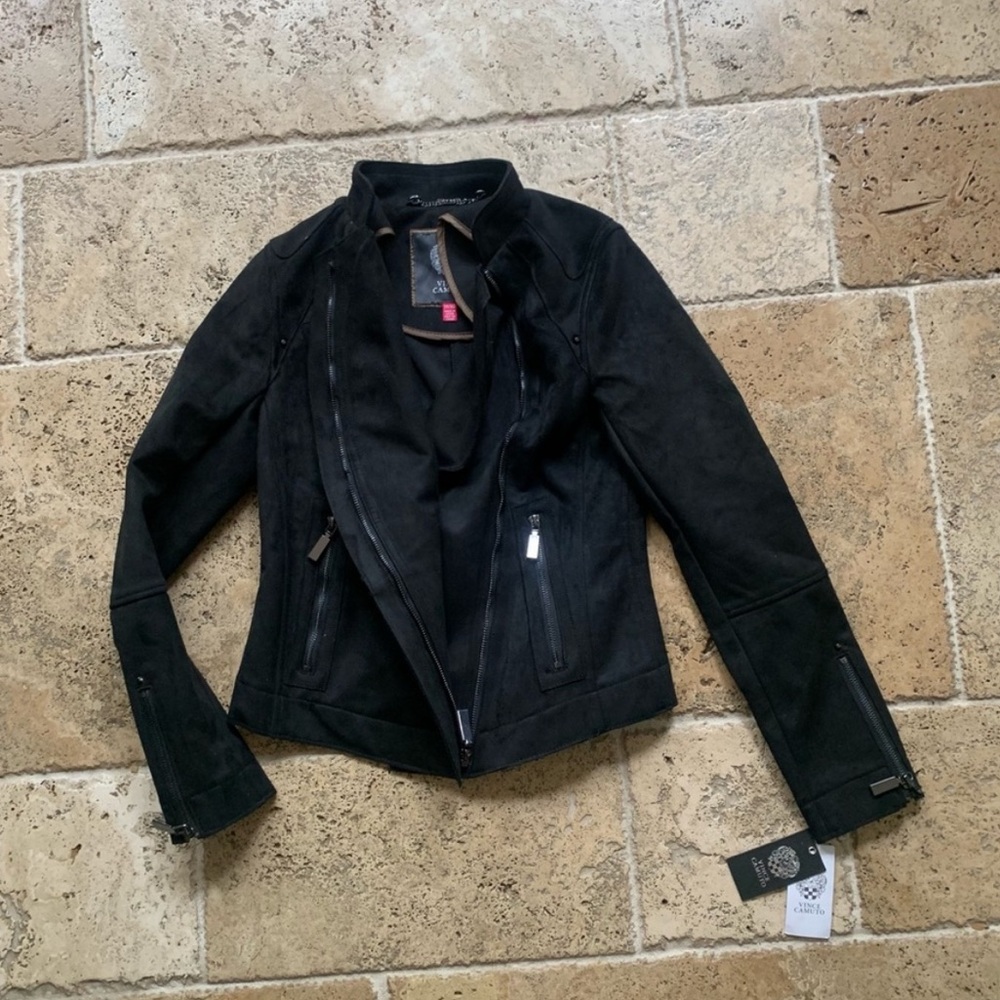 Vince Camuto Vegan Suede Leather Jacket XS Moto Asymmetric Black